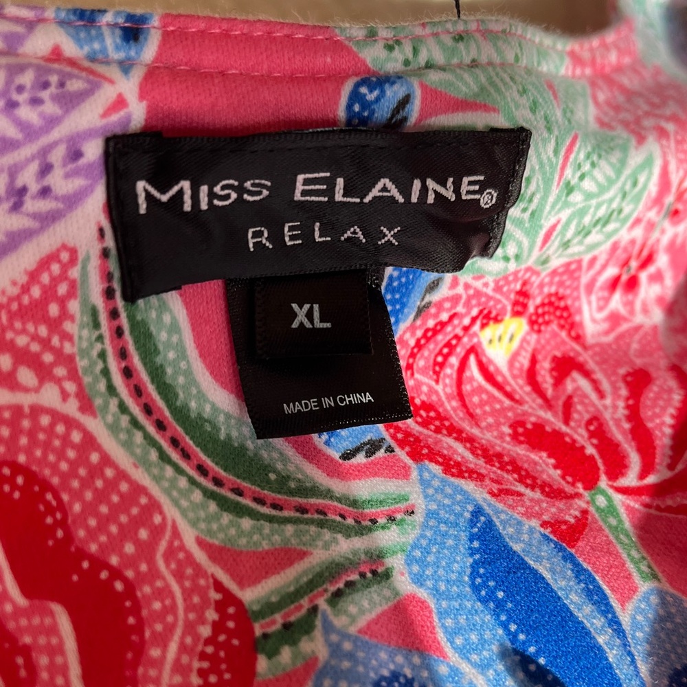 NWT Miss Elaine Cotton Robe Front Zip Swim Cover Women XL Floral Print Pink Blue - Picture 2 of 15